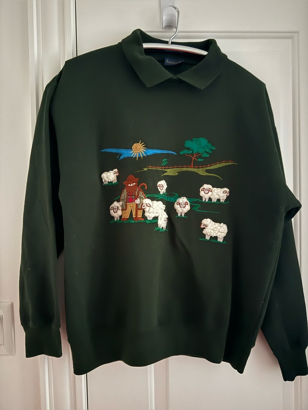 Tulchan Womens Vintage Sweater Grapghic Farmer And Sheep Countryside Size M